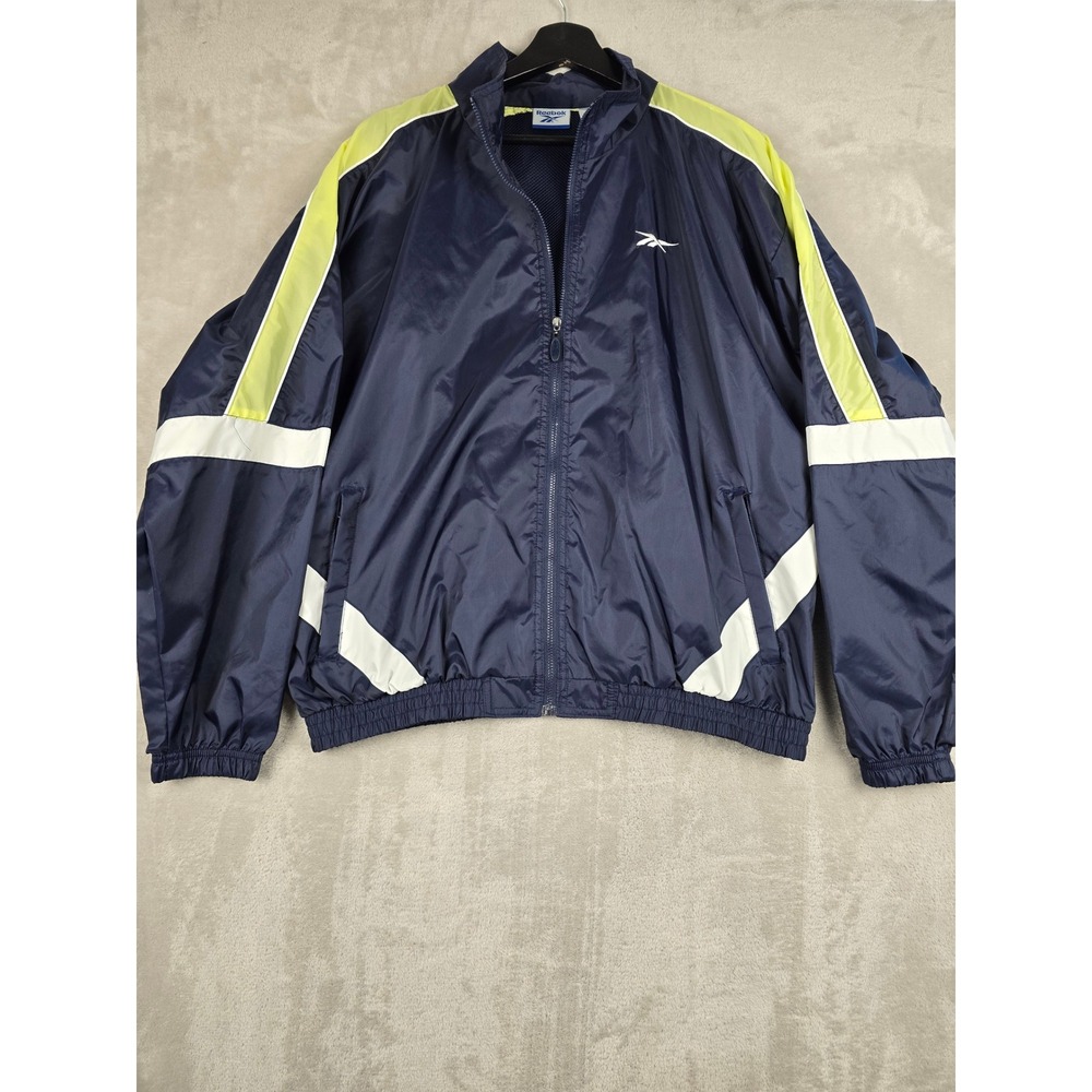 Vintage Reebok Windbreaker Jacket Womens L Blue Colorblock Full Zip Vented *Read